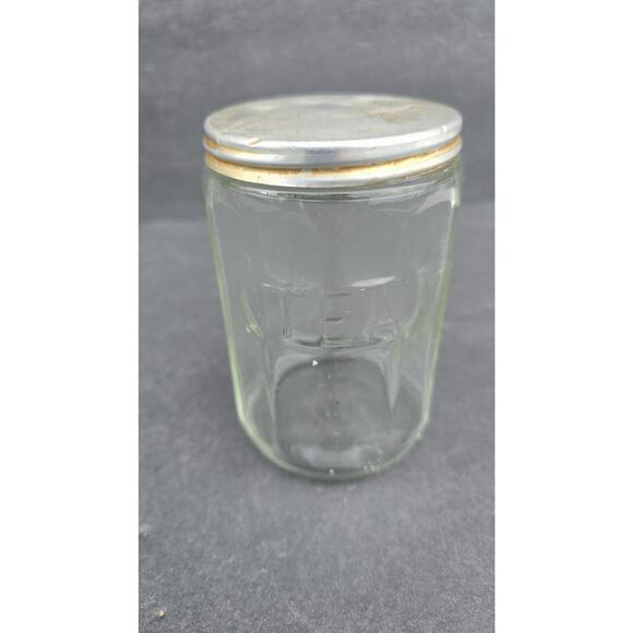 Embossed TEA Glass Canister Jar Clear Kitchen Storage with Metal Lid Paneled - Picture 1 of 8